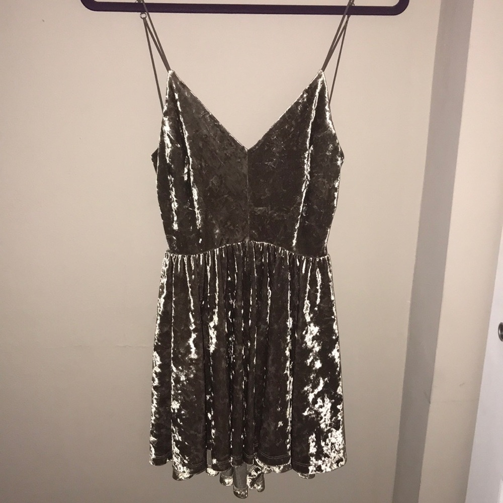 Gray velvet thin strap, cross back romper